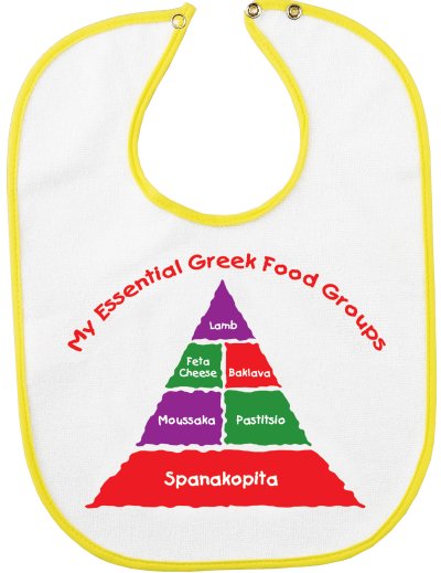Greek baby\'s bib with food groups
